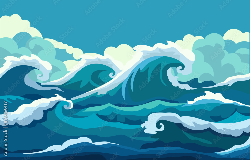 Nature Landscape Background with Blue Sea Ocean Water Waves in Summer Nature Landscape Background with Blue Sea Ocean Water Waves in Summer