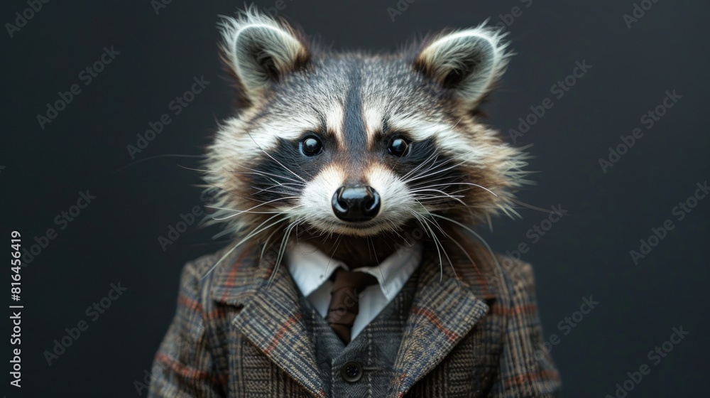 Obraz premium A raccoon wearing a suit and tie is smiling