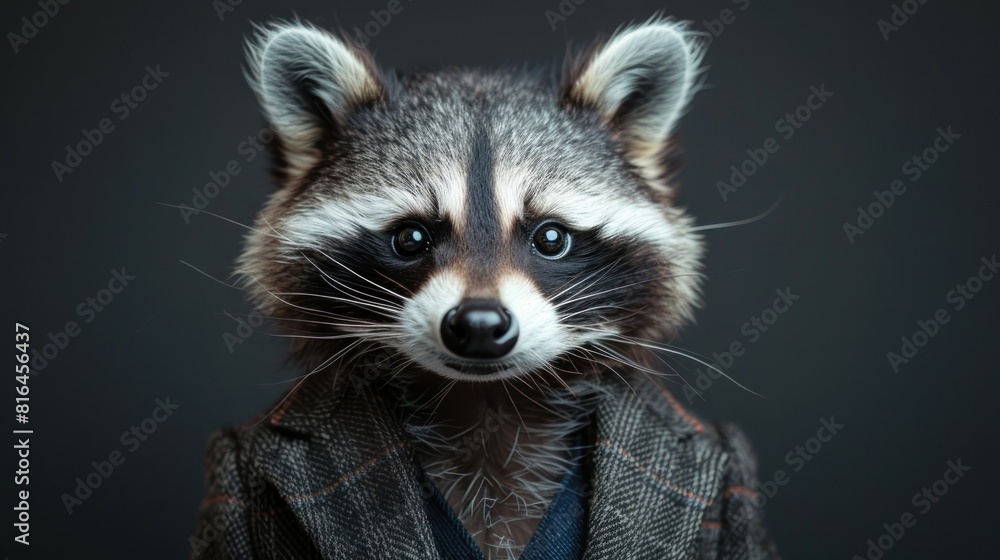 Obraz premium A raccoon is wearing a suit and tie and has a serious expression on its face