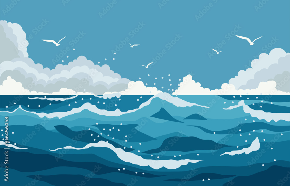 Nature Landscape Background with Blue Sea Ocean Water Waves in Summer Nature Landscape Background with Blue Sea Ocean Water Waves in Summer