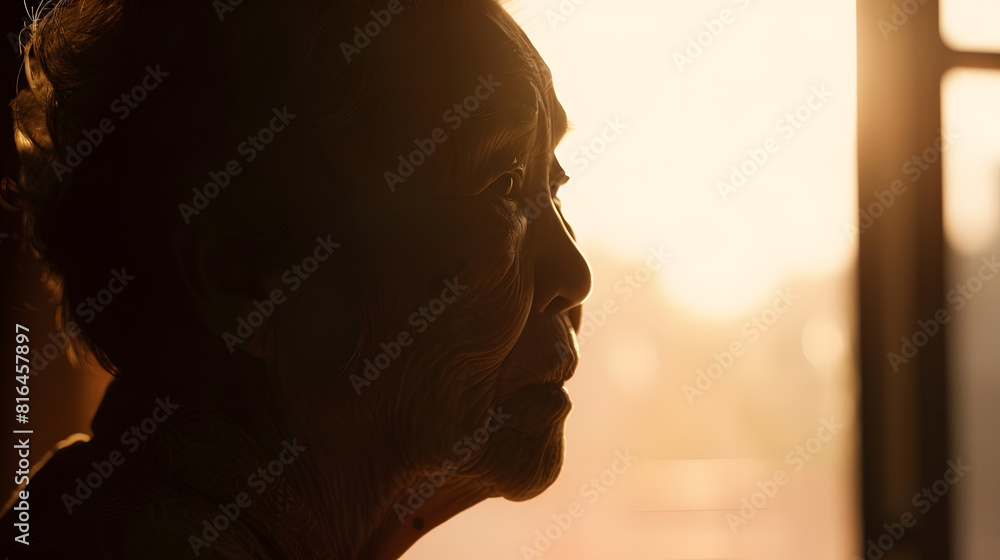 Silhouette of elderly Asian woman : Generative AI Silhouette of elderly Asian woman : Generative AI