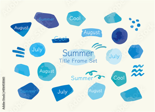 夏の海のイメージ 水彩で描いた爽やかなシーグラスのタイトルフレームセット