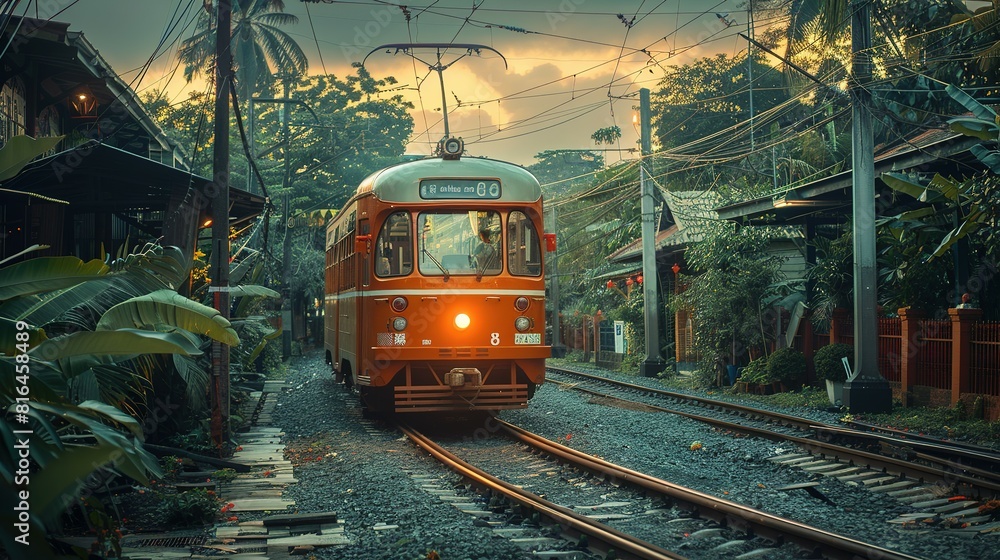 Naklejka premium Vintage Voyages: Exploring Indonesia's Past on the Classic Tram