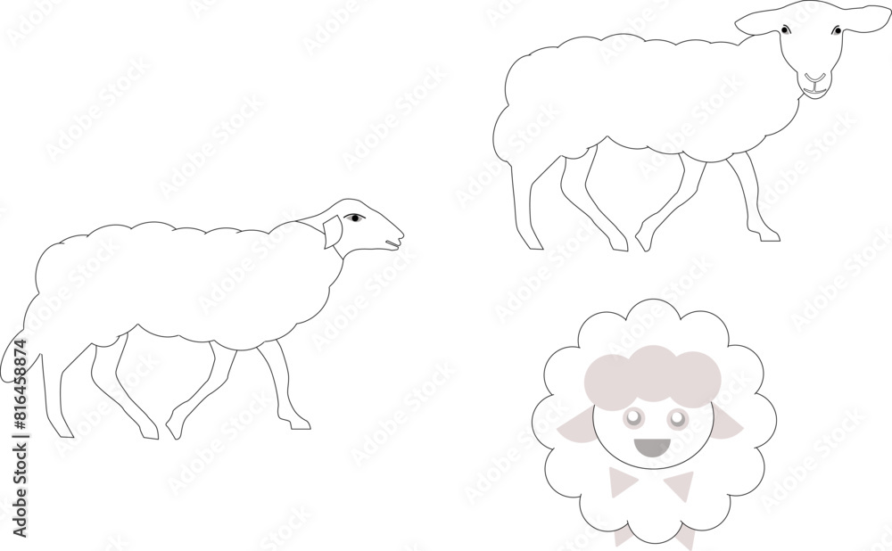 Vector Illustration Geometric heep with wool hand drawn outline doodle icon, vector for edi adha, Sheeps in different poses isolated on white background Vector Illustration Geometric heep with wool hand drawn outline doodle icon, vector for edi adha, Sheeps in different poses isolated on white background
