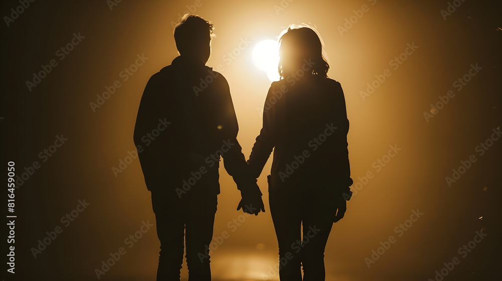 Silhouette of a couple holding hands : Generative AI Silhouette of a couple holding hands : Generative AI