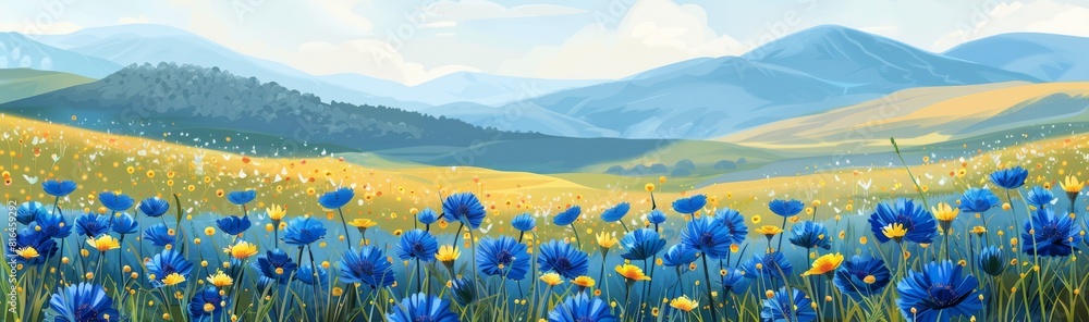 Fototapeta premium Abstract flower meadow field on a beautiful landscape