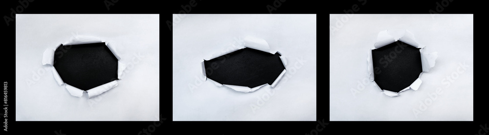 torn paper frame with the ripped sides. a black hole of torn on the ...
