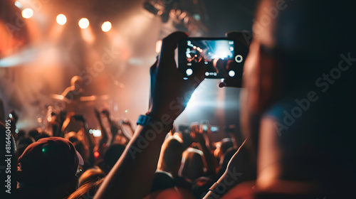 People at concert shooting video or photo using mobile phones : Generative AI