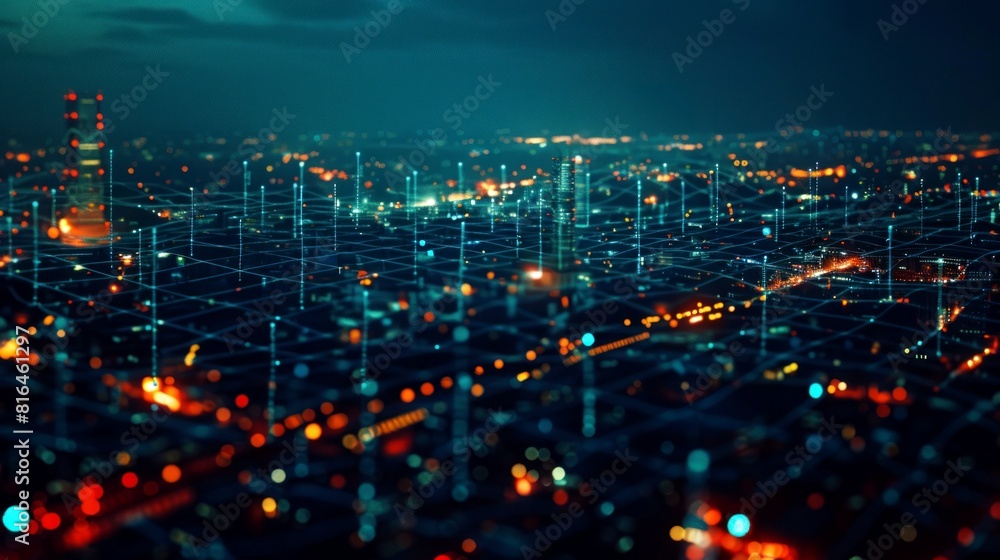 Fototapeta premium background digital network on the city