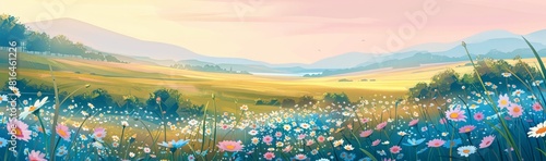 Abstract flower meadow field on a beautiful landscape