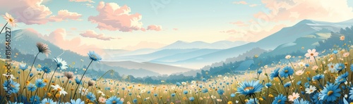 Abstract flower meadow field on a beautiful landscape