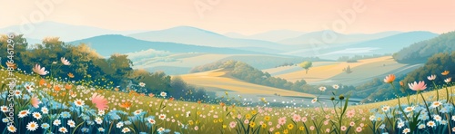 Abstract flower meadow field on a beautiful landscape