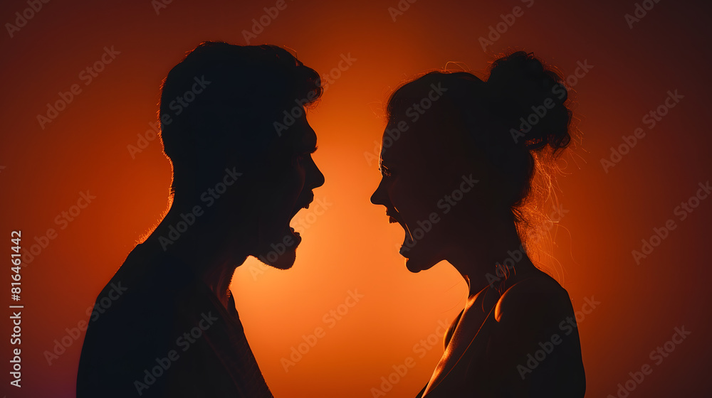 silhouette of upset and angry man and woman couple relationship problems concept : Generative AI