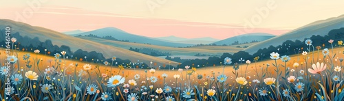Abstract flower meadow field on a beautiful landscape