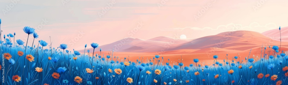Naklejka premium Abstract flower meadow field on a beautiful landscape