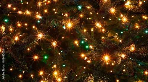 Close-up of twinkling Christmas tree lights creating a mesmerizing pattern