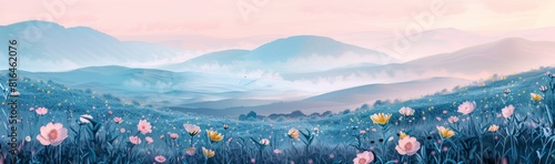 Abstract flower meadow field on a beautiful landscape