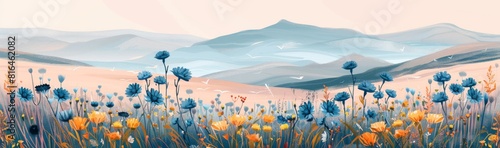 Abstract flower meadow field on a beautiful landscape