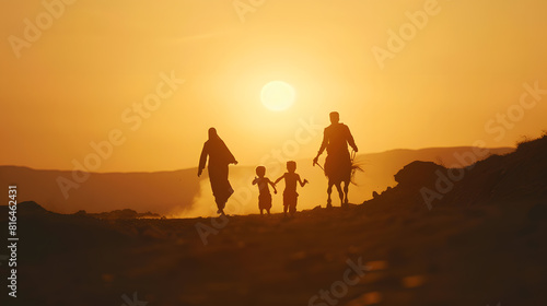Silhouette of Happy arabian family playing together over sunset   Generative AI