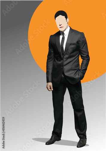 Young handsome men. Businessman. Vector 3d hand drawn illustration