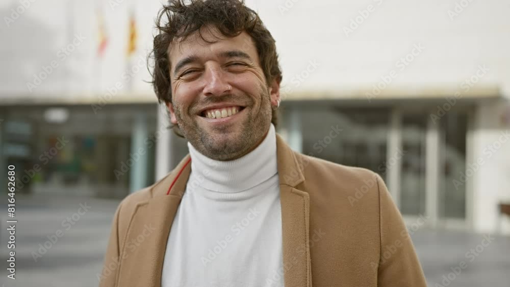 Smiling urban man in coat posing outdoors Smiling urban man in coat posing outdoors