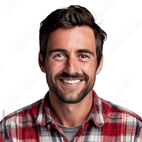 a man with a kind smile and bright eyes wearing a plaid shirt k uhd very detailed high qua photo