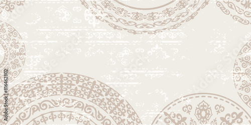 Ethnic background on the theme of Kazakh national ornament, frame, vector design	