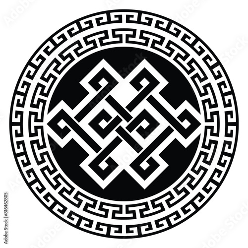 Vector round ethnic element, circular Mongolian national ornament, decorative design templates, isolated on white background	