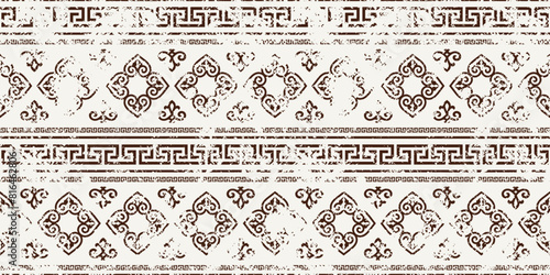 Ethnic grunge background, Mongolian national ornament, seamless pattern, vector design	