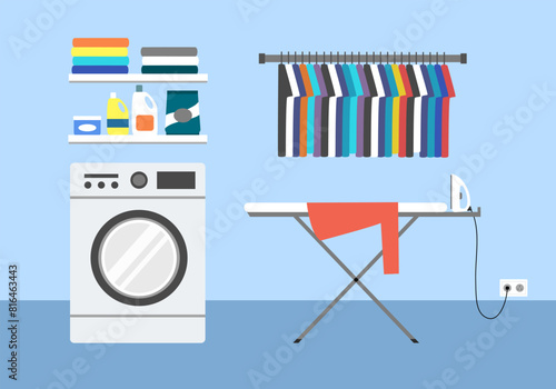 Laundry room in flat design. Laundry service banner.