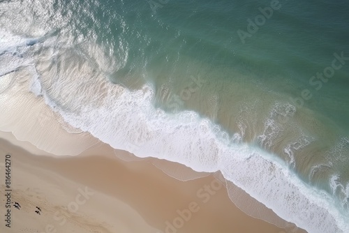 Beach surf line, view from above. Aerial top view on sea beach.