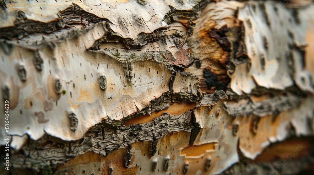 Close up view of the surface texture of a birch tree