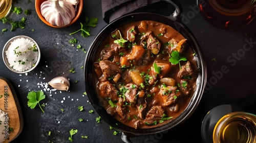 Hearty Beef and Potato Stew with Fresh Herbs. 
Authentic Irish Stew with Beef, Potatoes, and Herbs. 
Classic Irish Beef Stew Recipe with Savory Herbs photo