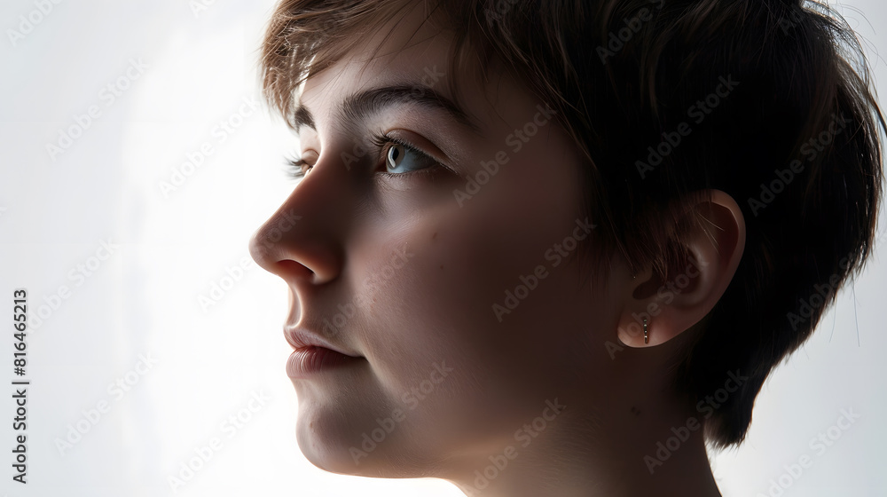 backlight head and shoulders portrait of a female against white background : Generative AI backlight head and shoulders portrait of a female against white background : Generative AI