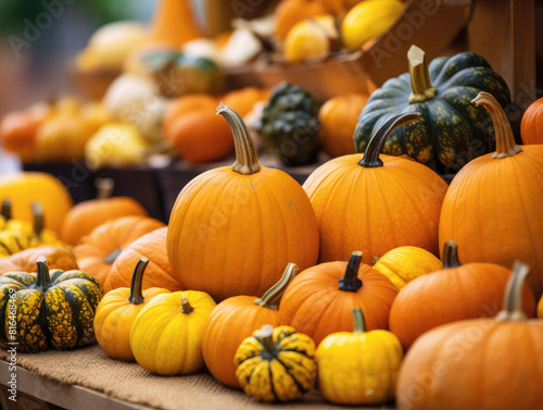 A Bountiful Harvest of Pumpkins on a Festive Autumn Table