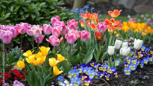 Wallpaper Mural Close up of spring flowers in a flower bed Torontodigital.ca