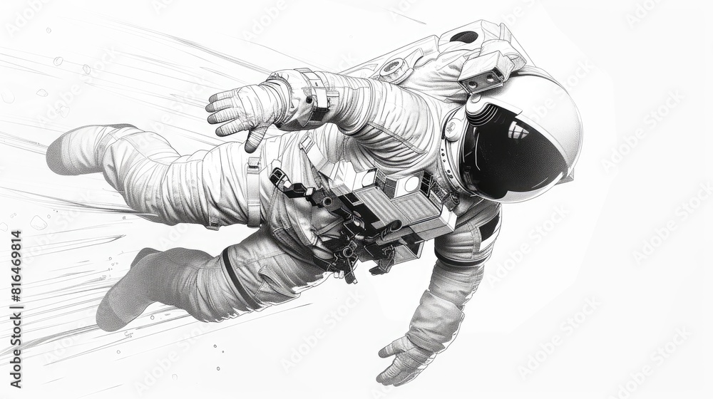 Fototapeta premium Cartoon astronaut in motion drawn with a soft graduated line