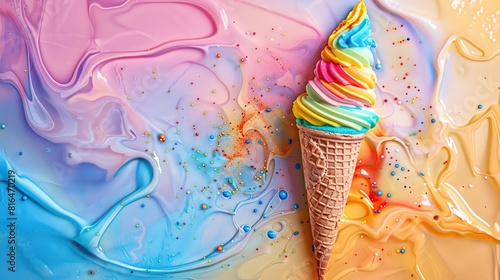 A colorful summer treat in melting ice cream  