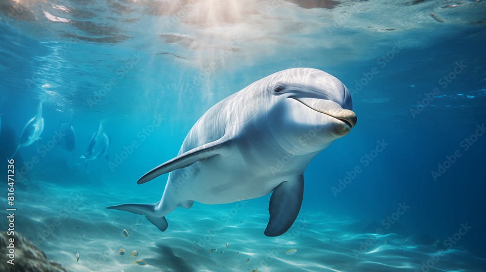 Obraz premium Dolphin underwater look at the camera.