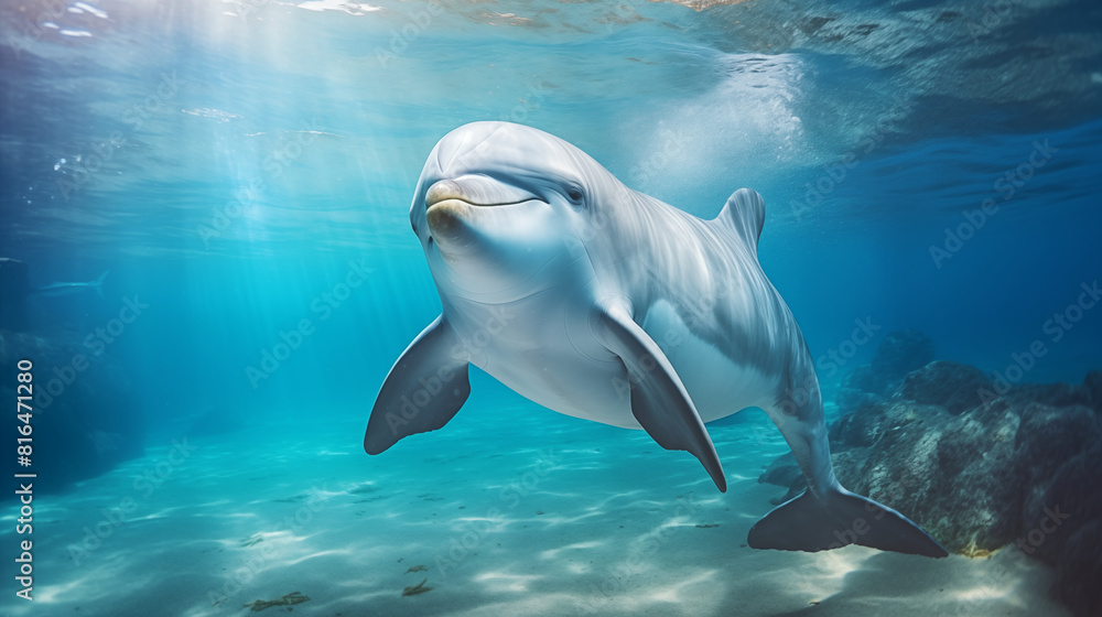 Naklejka premium Dolphin underwater look at the camera.