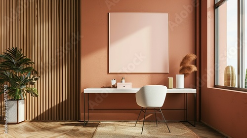 ISO A Paper Size Frame Mockup: Modern Home Office Interior