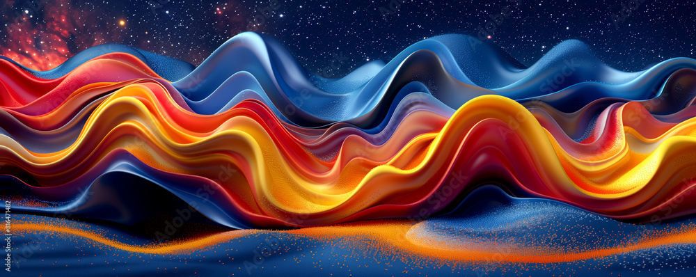 A colorful wave of paint with a blue and orange stripe A colorful wave of paint with a blue and orange stripe