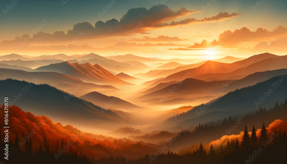 Golden Sunrise Over Mountain Range Golden Sunrise Over Mountain Range