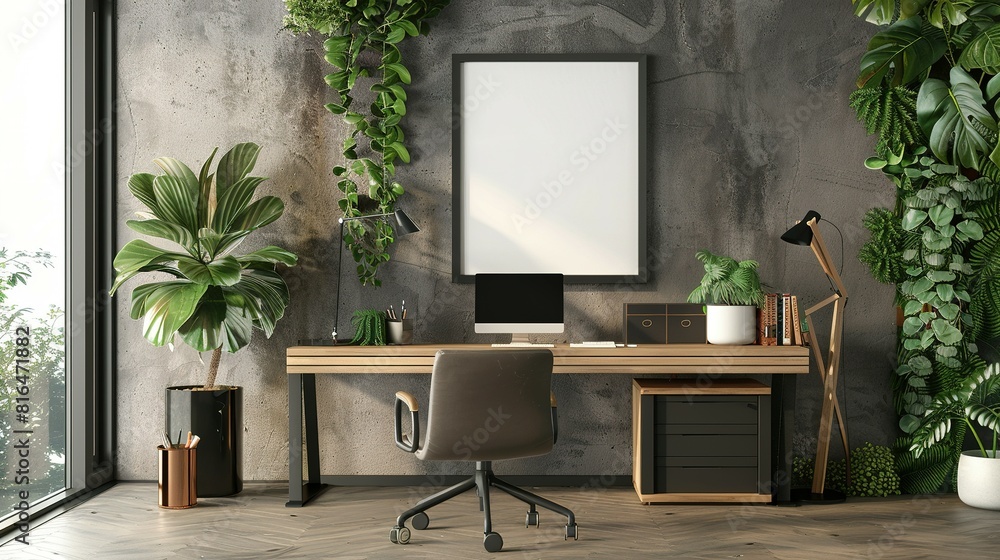 Home Office Interior Mockup with ISO A Paper Size Frame Home Office Interior Mockup with ISO A Paper Size Frame