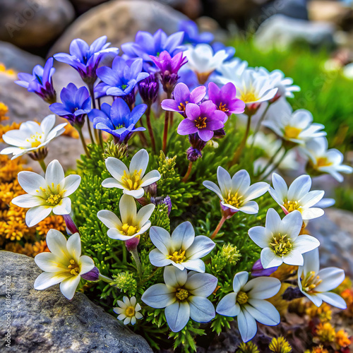 A cluster of delicate alpine blossoms  showcasing the rich diversity of wildflowers found in mountain ecosystems