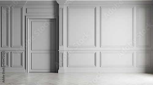 Wallpaper Mural Gray classic interior with moldings, blank wall. 3d render illustration mockup. Torontodigital.ca
