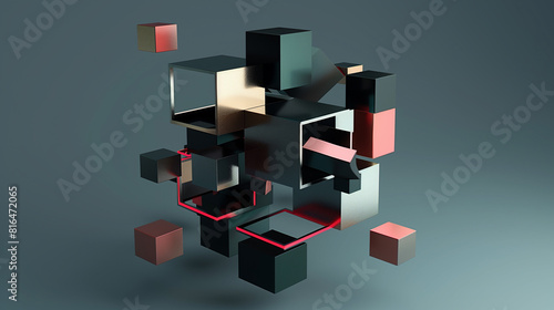 Abstract 3d rendering of geometric shapes. Composition with squares. Cube design. Modern background for poster, cover, branding, banner.