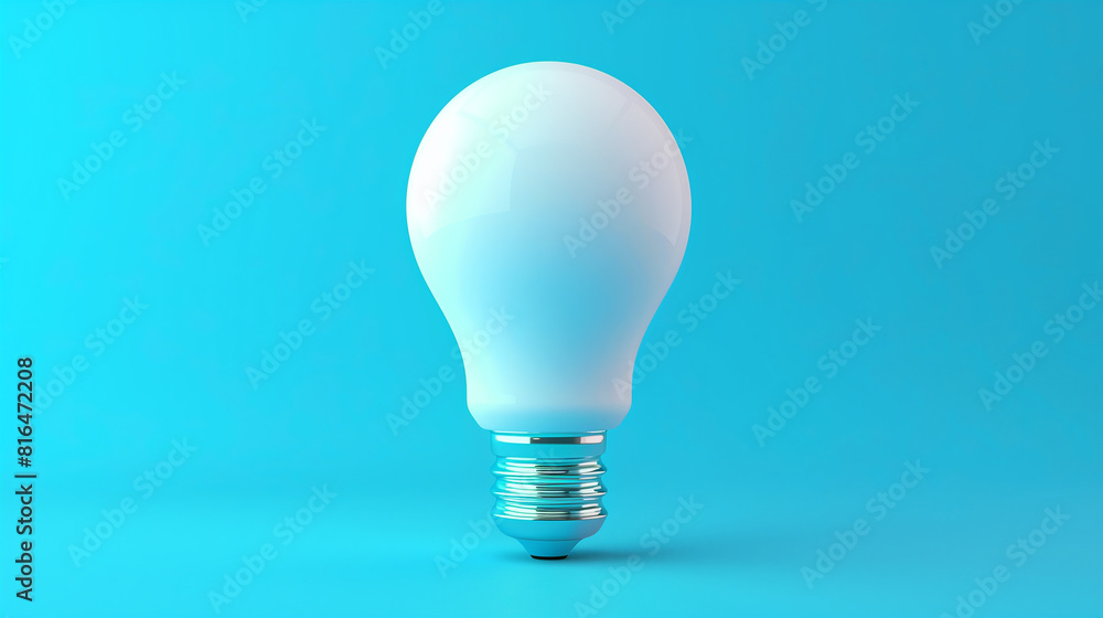 White light bulb on bright blue background in pastel colors. Minimalist concept, bright idea concept, isolated lamp. 3d render illustration. White light bulb on bright blue background in pastel colors. Minimalist concept, bright idea concept, isolated lamp. 3d render illustration.
