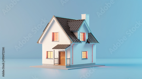 3D small house on blue background. 3D illustration.