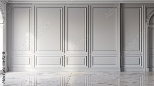 Wallpaper Mural Gray classic interior with moldings, blank wall. 3d render illustration mockup. Torontodigital.ca